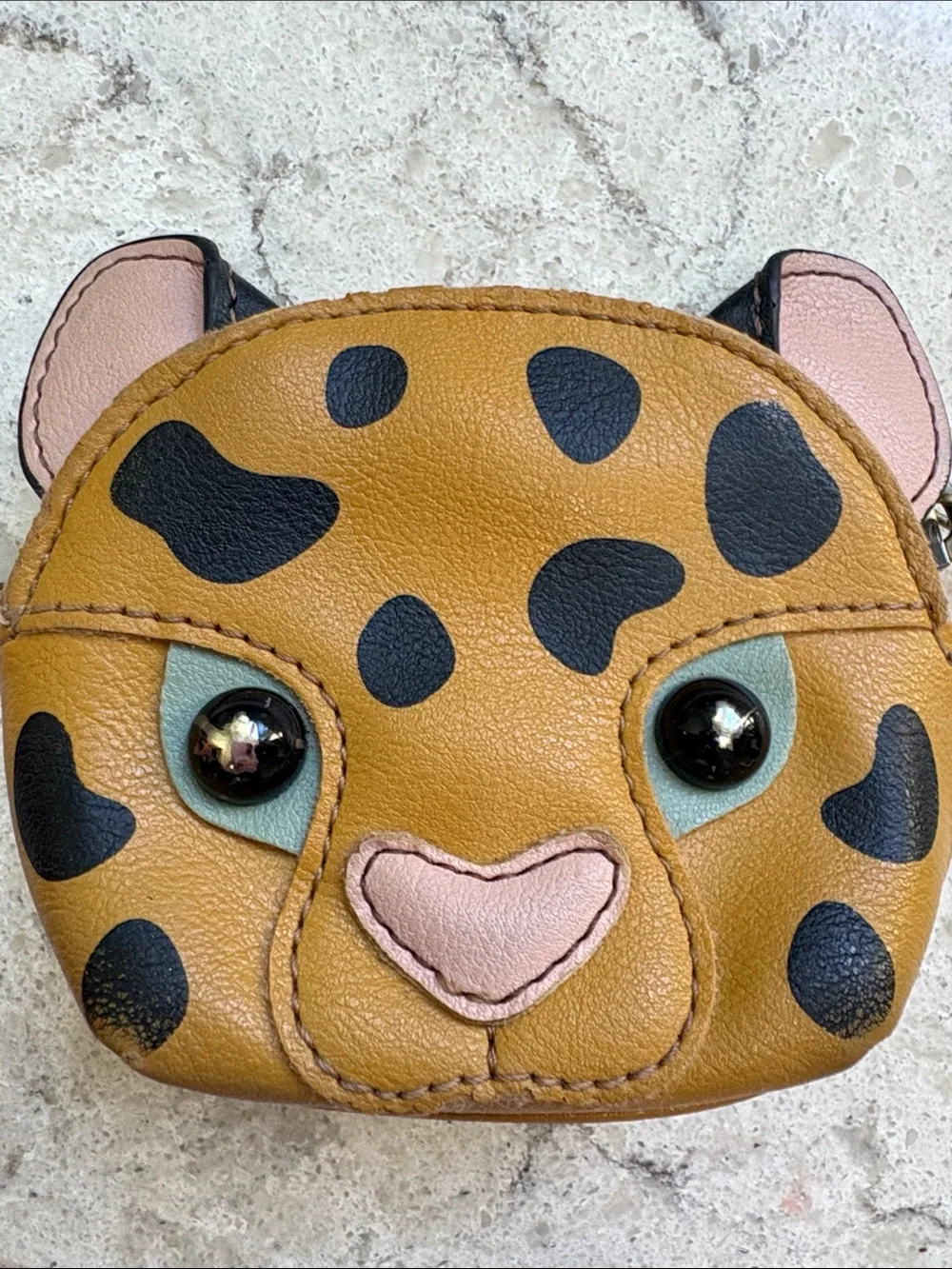 Leopard Face Coin Pouch Keychain - Tan